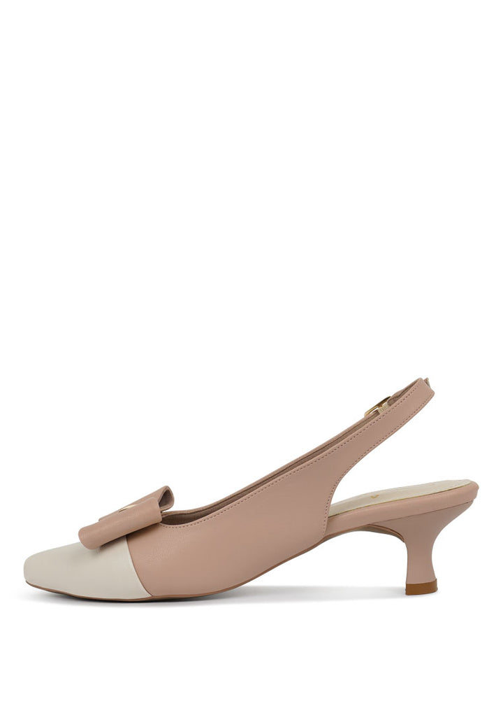 women flared heel bow dress heels#color_nude