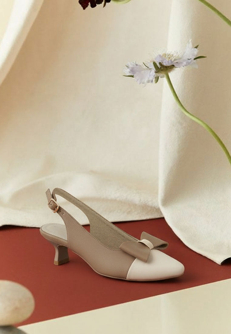 women flared heel bow dress heels#color_taupe