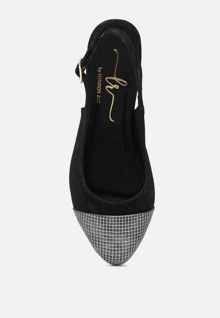 women pin buckle metallic toe cap heels#color_black