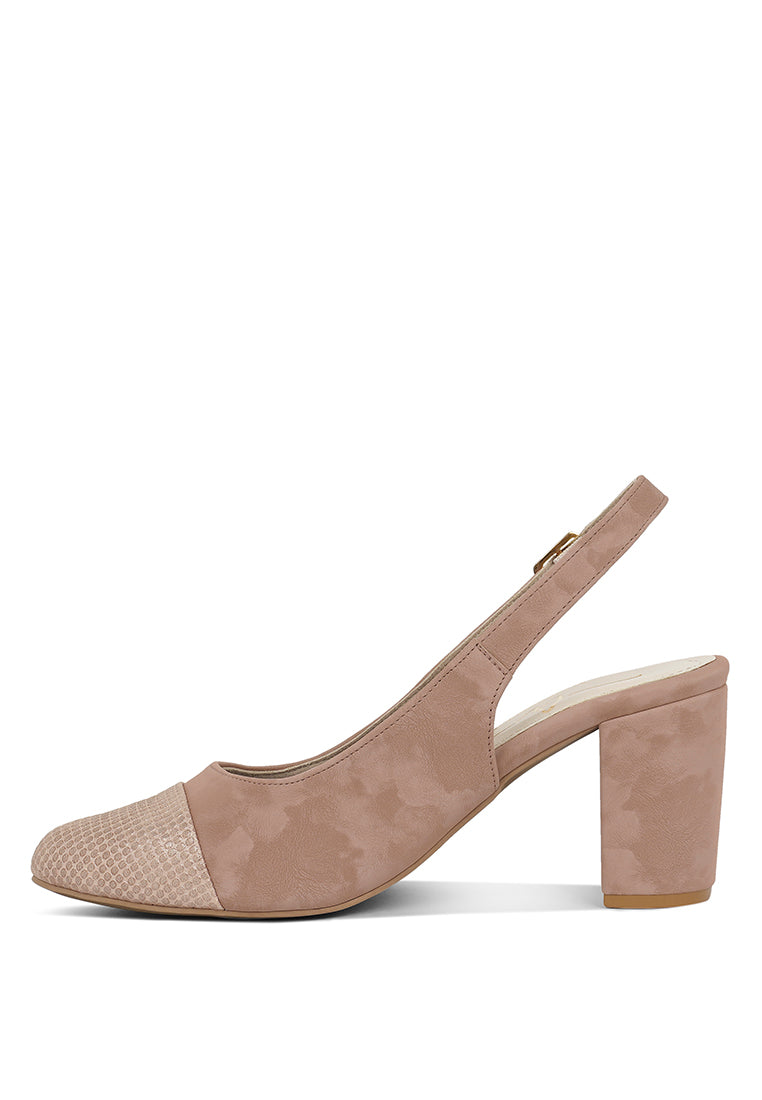 women pin buckle metallic toe cap heels#color_blush