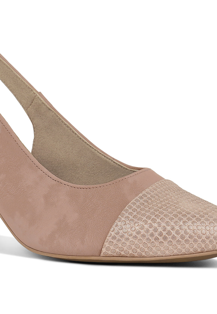 women pin buckle metallic toe cap heels#color_blush