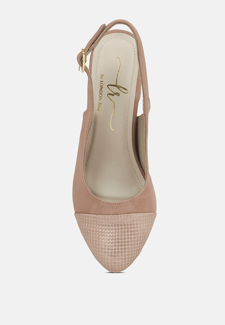 women pin buckle metallic toe cap heels#color_blush