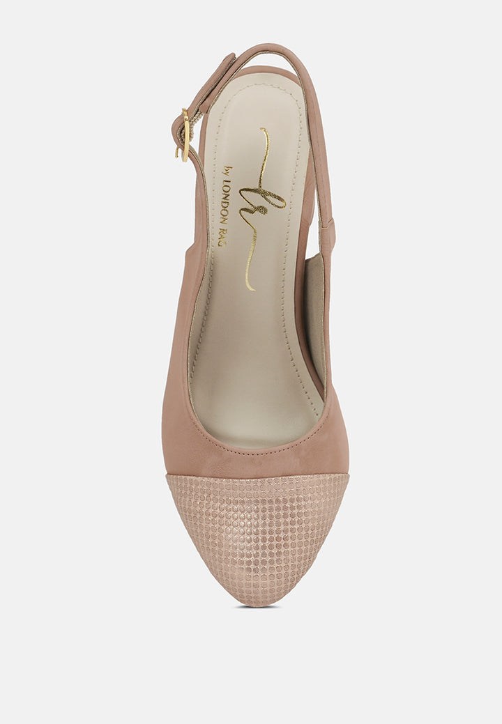 women pin buckle metallic toe cap heels#color_blush