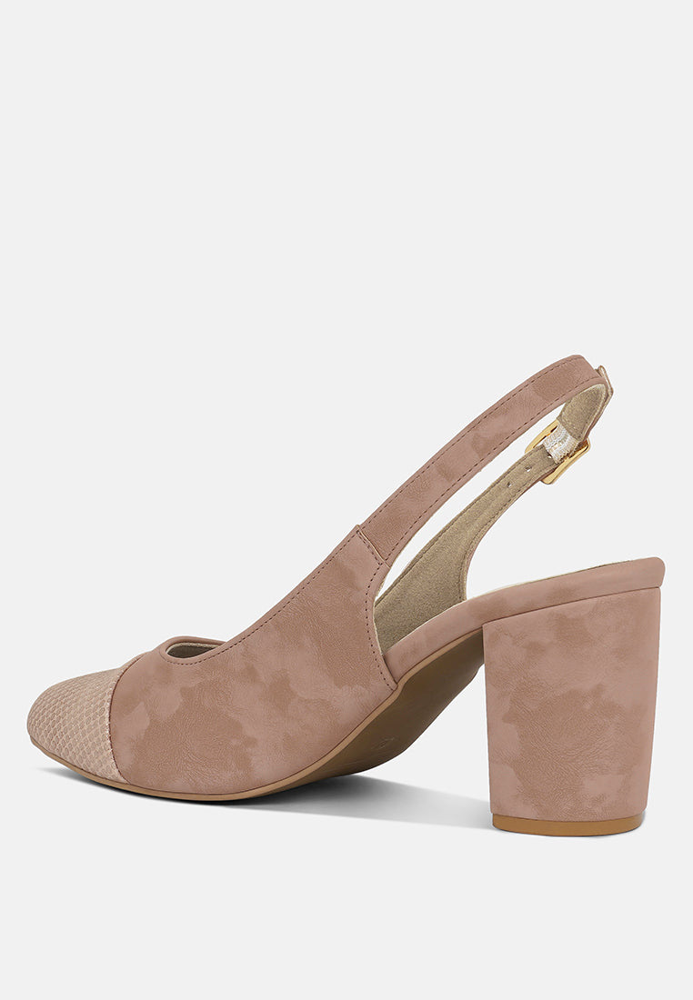 women pin buckle metallic toe cap heels#color_blush