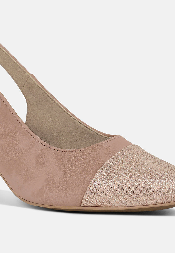 women pin buckle metallic toe cap heels#color_blush