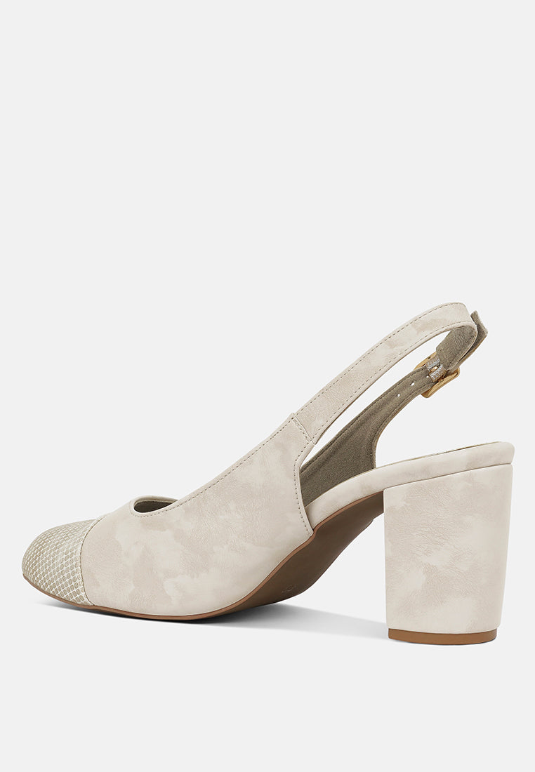 women pin buckle metallic toe cap heels#color_cream