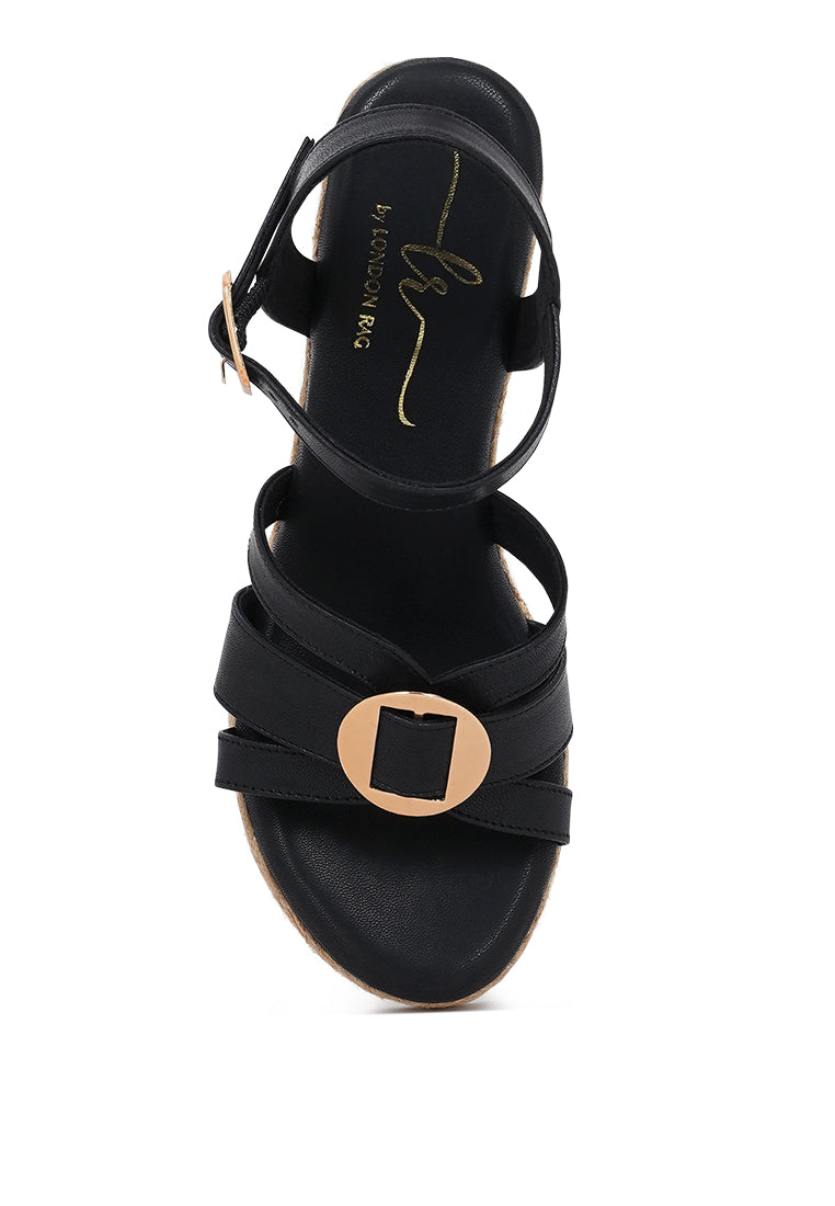 women comfortable pin buckle espadrille wedges#color_black