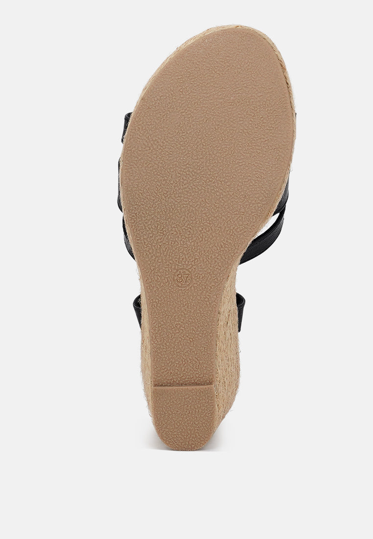 women comfortable pin buckle espadrille wedges#color_black