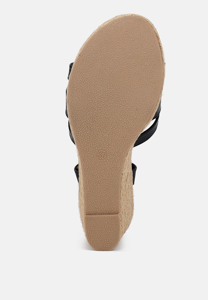 women comfortable pin buckle espadrille wedges#color_black