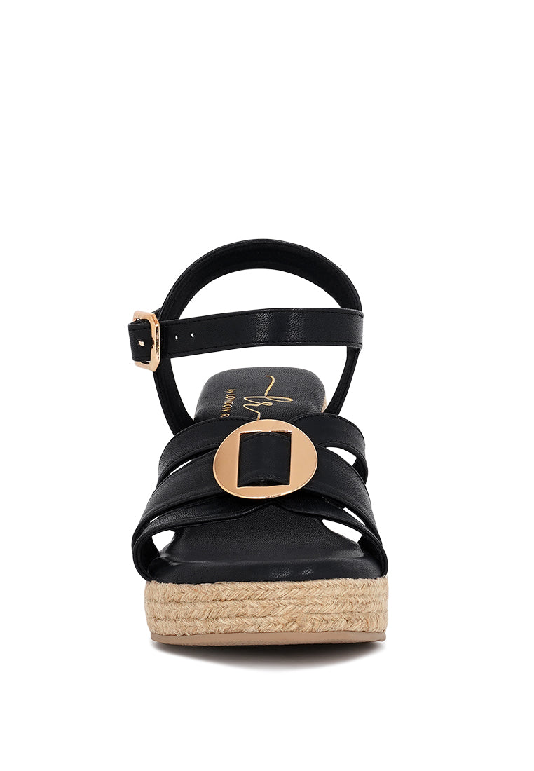 women comfortable pin buckle espadrille wedges#color_tan