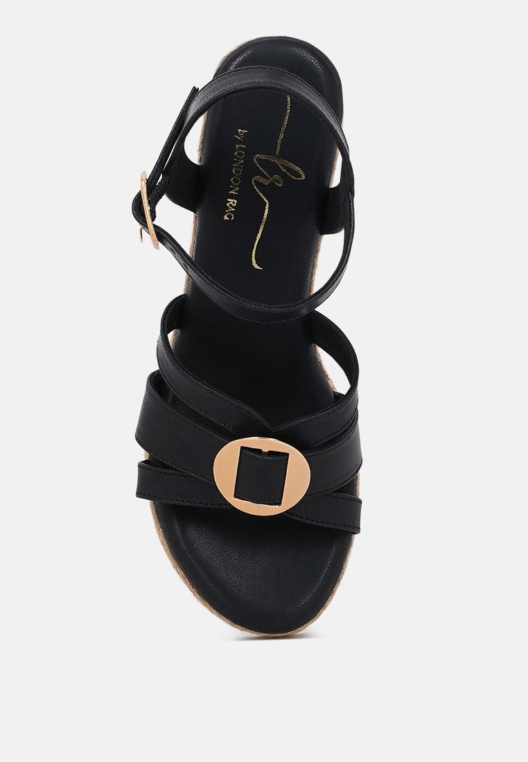 women comfortable pin buckle espadrille wedges#color_black