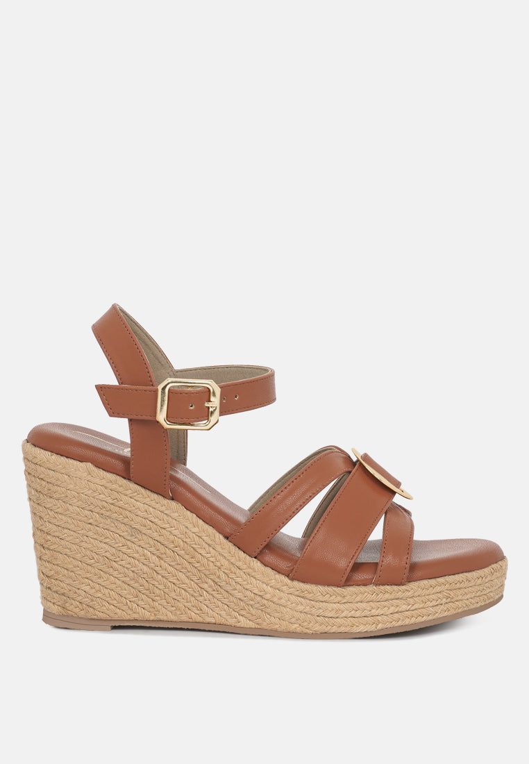 women comfortable pin buckle espadrille wedges#color_tan