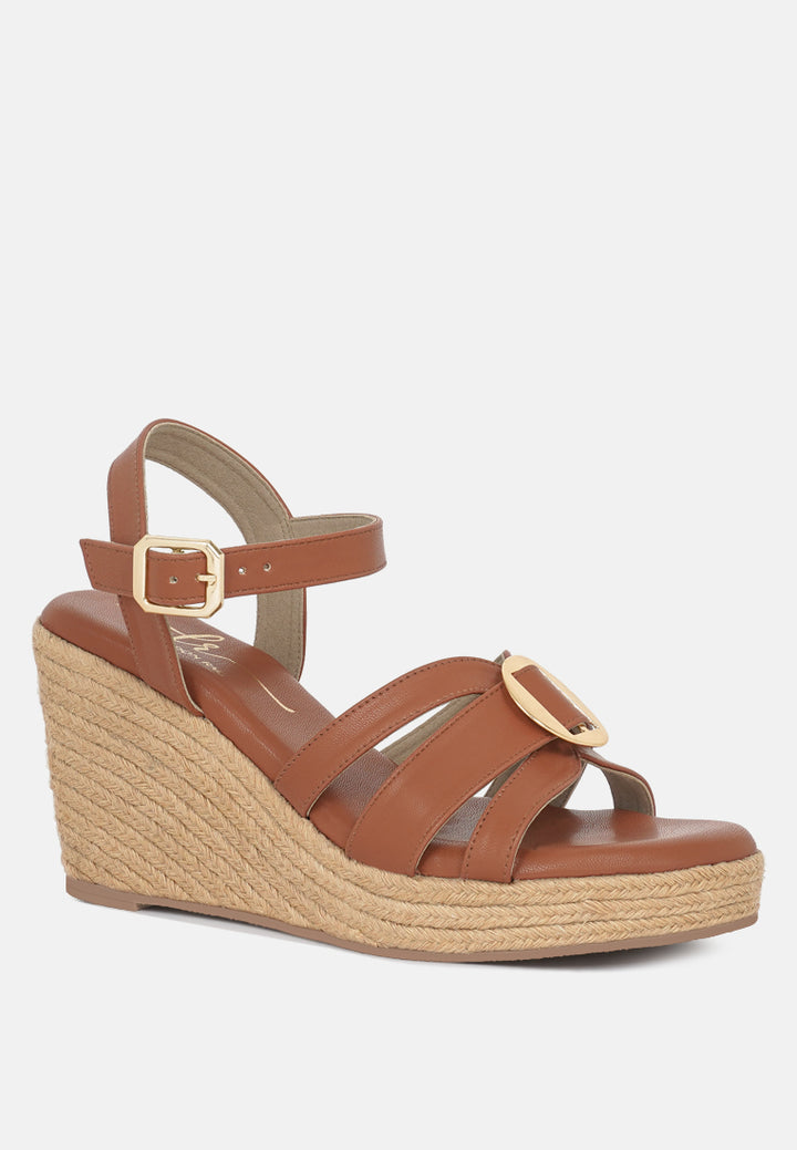 women comfortable pin buckle espadrille wedges#color_tan
