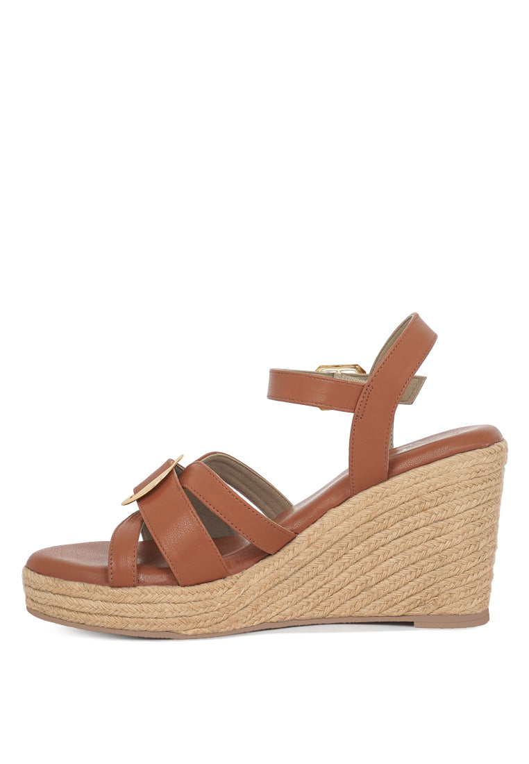 women comfortable pin buckle espadrille wedges#color_tan