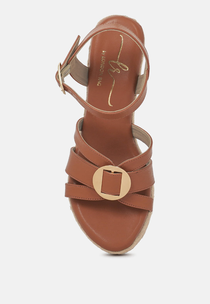 women comfortable pin buckle espadrille wedges#color_tan