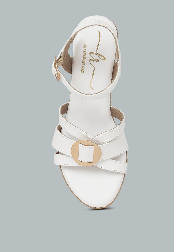 women comfortable pin buckle espadrille wedges#color_white