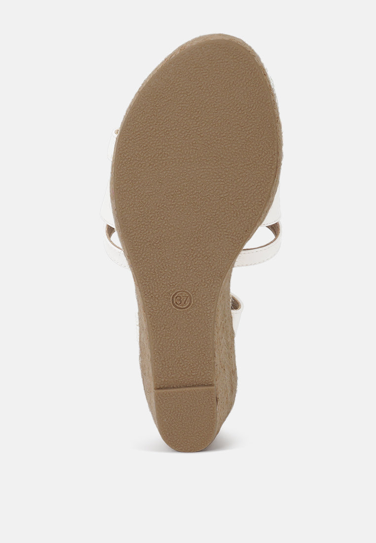 women comfortable pin buckle espadrille wedges#color_white