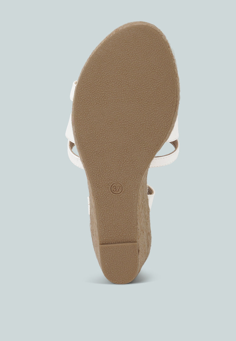 women comfortable pin buckle espadrille wedges#color_white