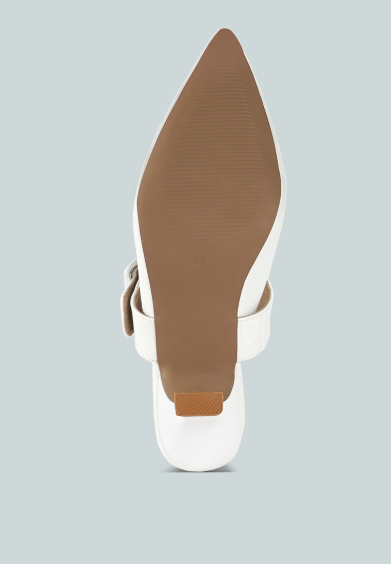 women croco buckle strap detail mules#color_white