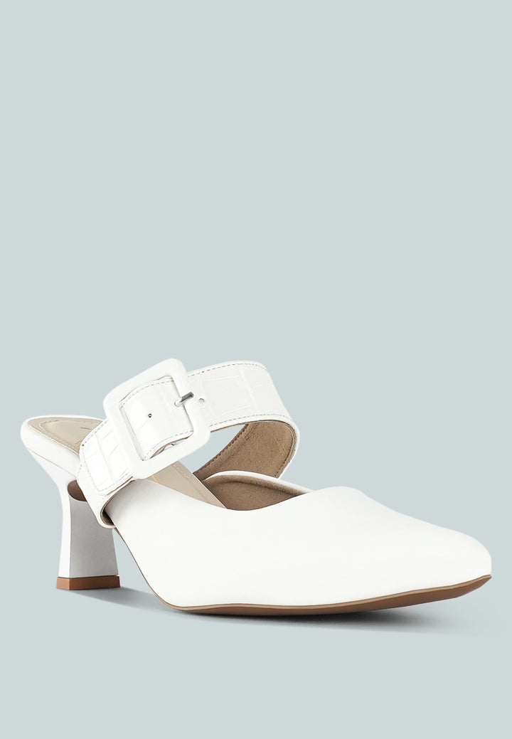 women croco buckle strap detail mules#color_white