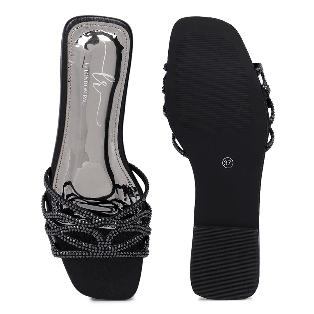 women rhinestone-embellished slip-on flats#color_black