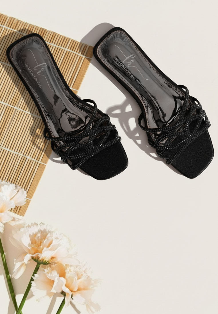 women rhinestone-embellished slip-on flats#color_black