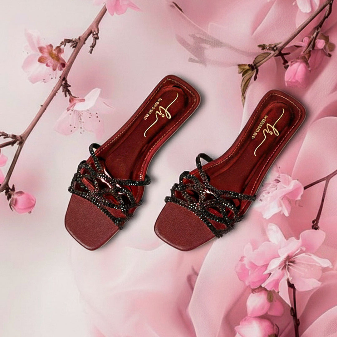 Women Rhinestone-Embellished Slip-On Flats