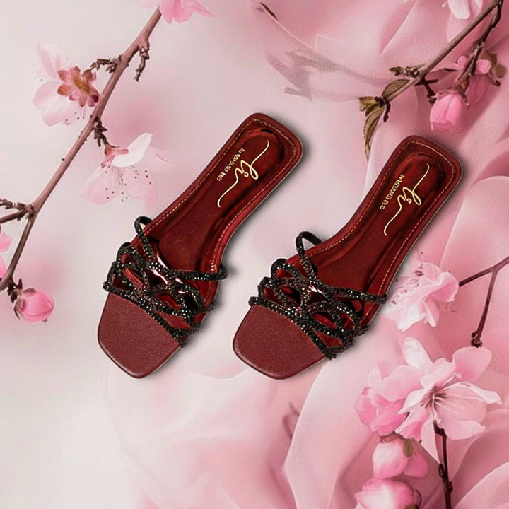 Women Rhinestone-Embellished Slip-On Flats