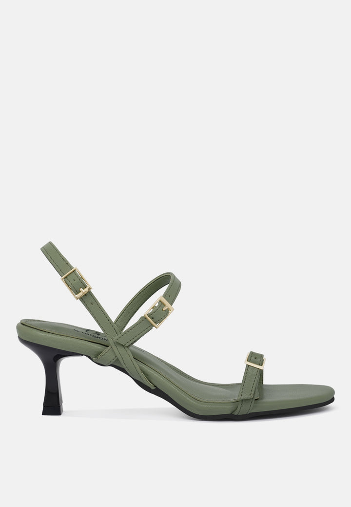 women strappy faux leather kitten heels#color_olive-green