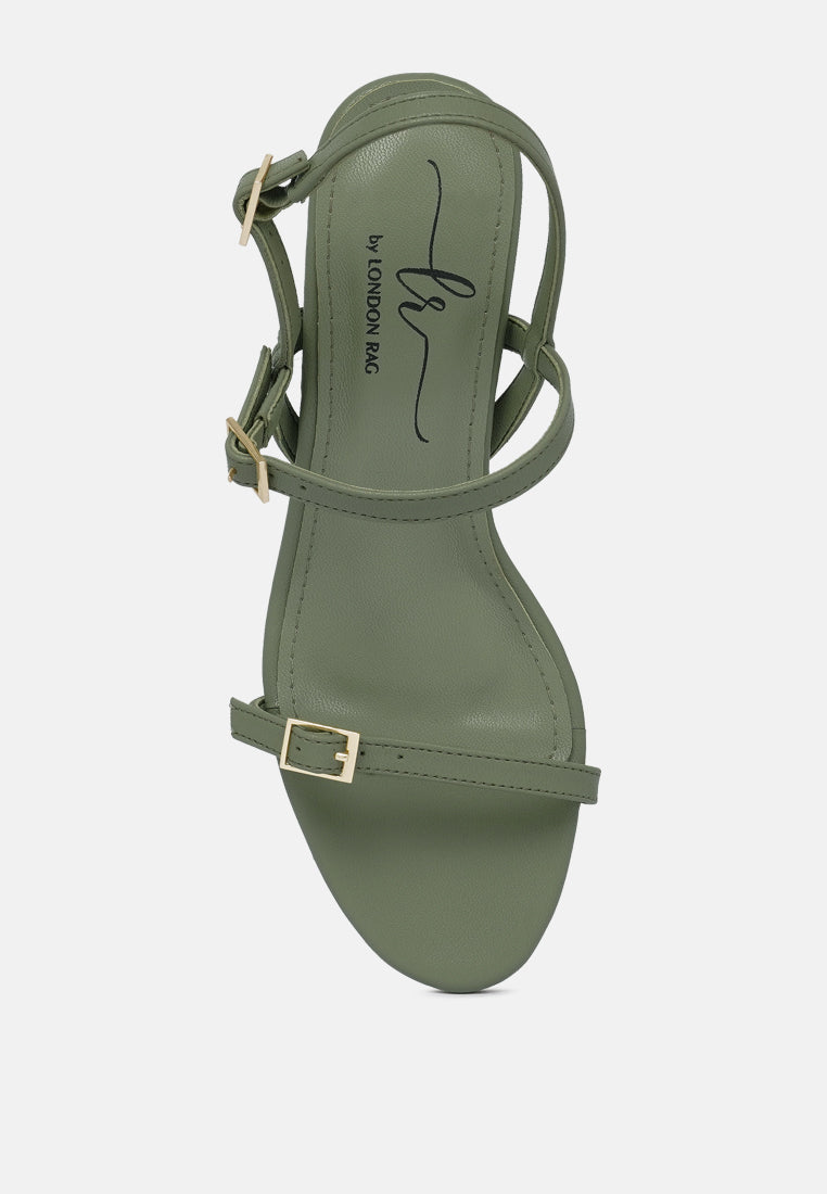 women strappy faux leather kitten heels#color_olive-green