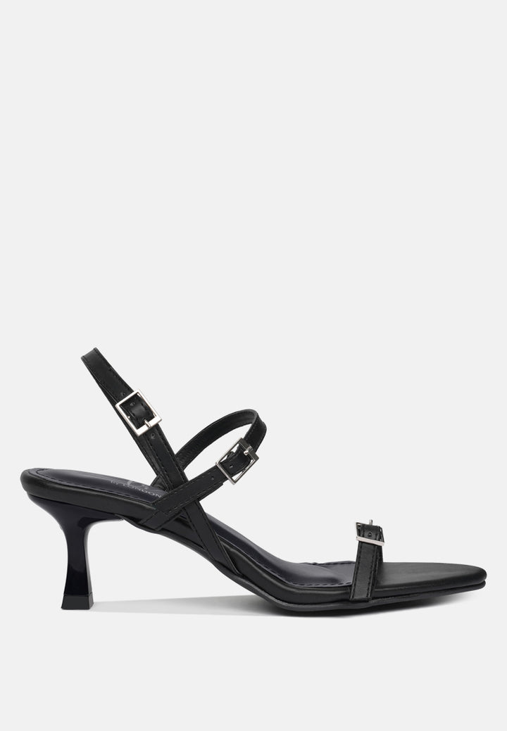 women strappy faux leather kitten heels#color_black