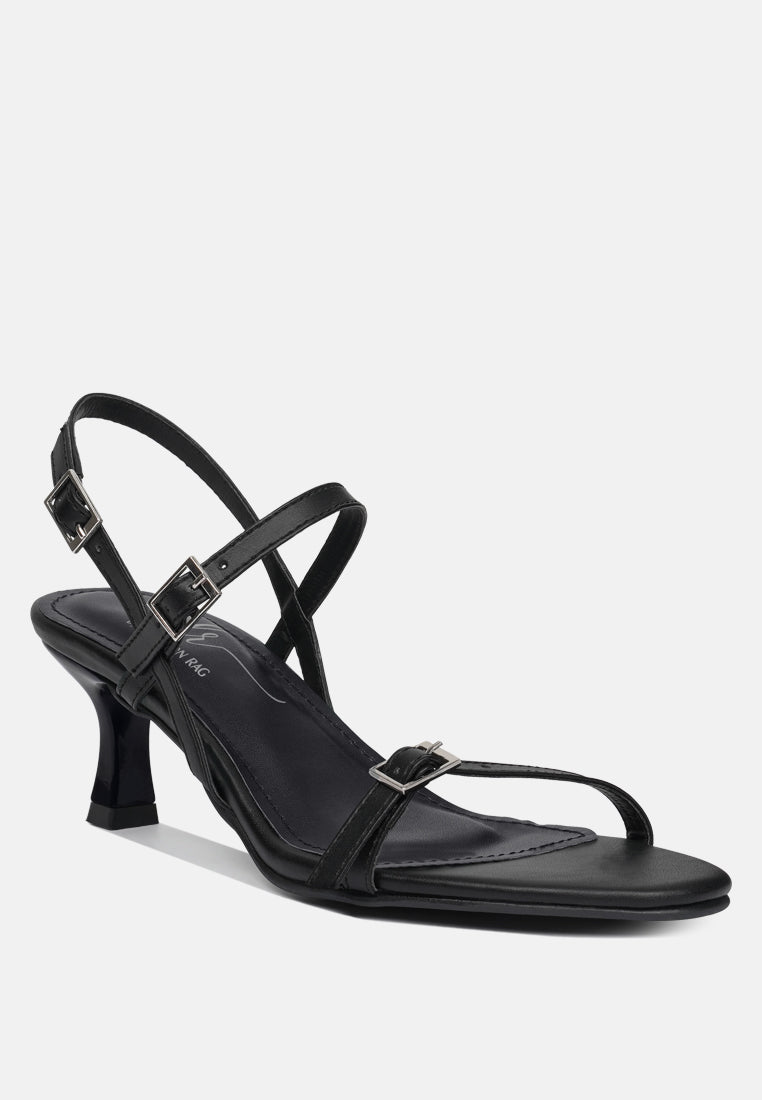 women strappy faux leather kitten heels#color_black