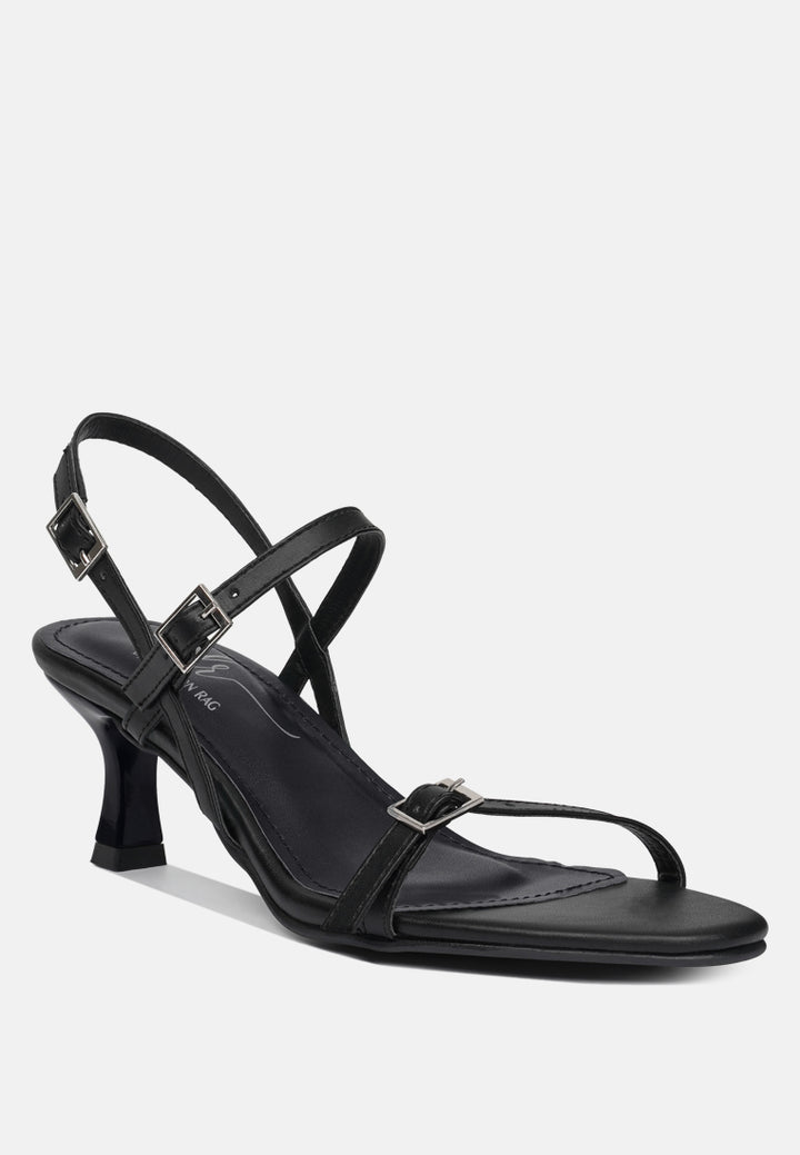 women strappy faux leather kitten heels#color_black