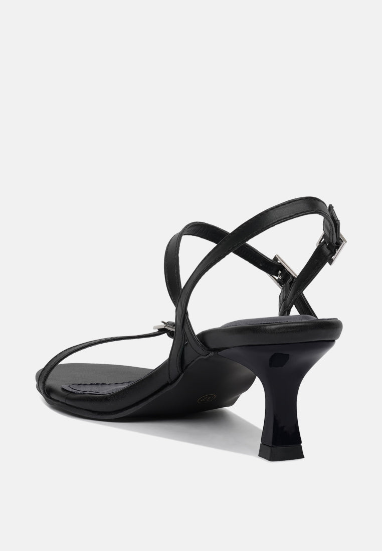 women strappy faux leather kitten heels#color_black