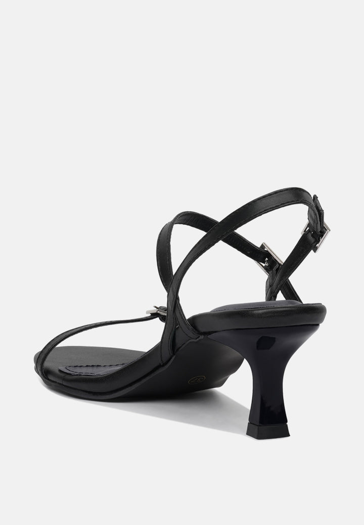 women strappy faux leather kitten heels#color_black