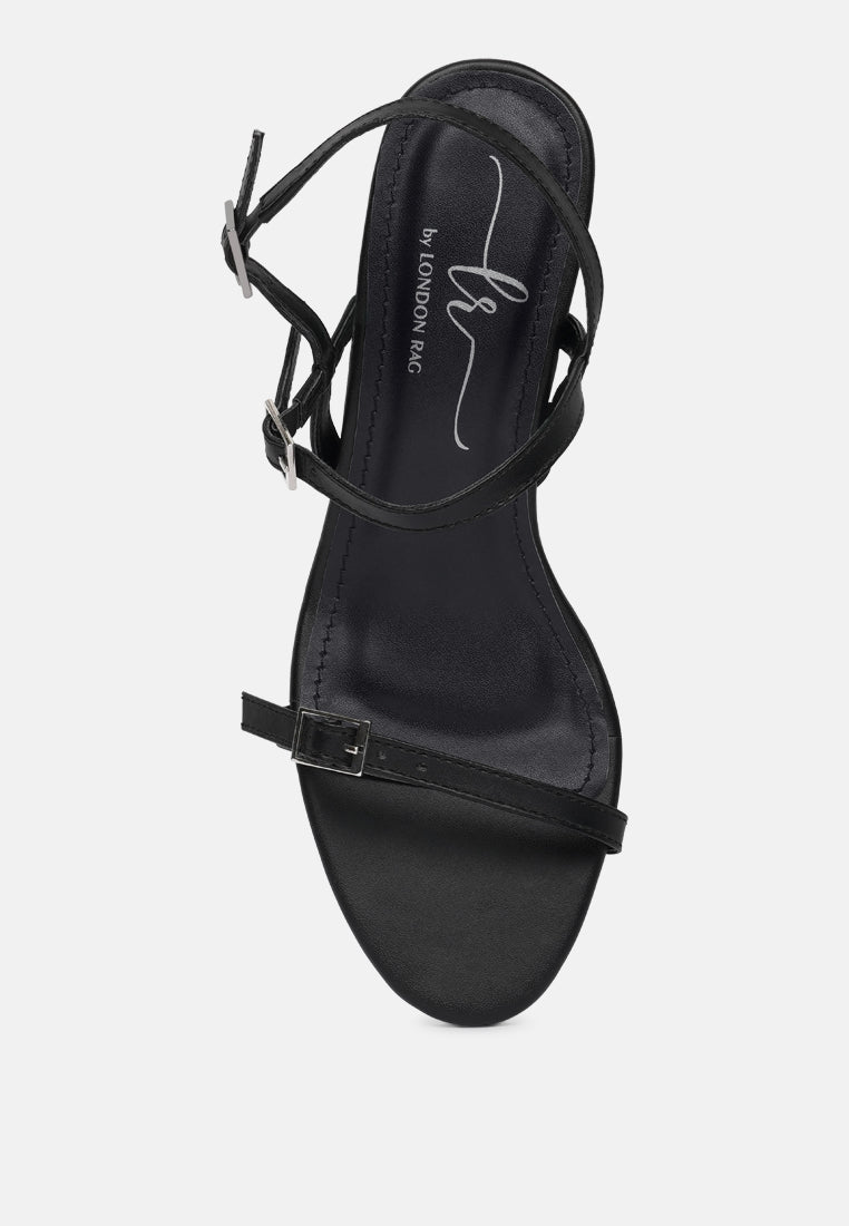 women strappy faux leather kitten heels#color_black