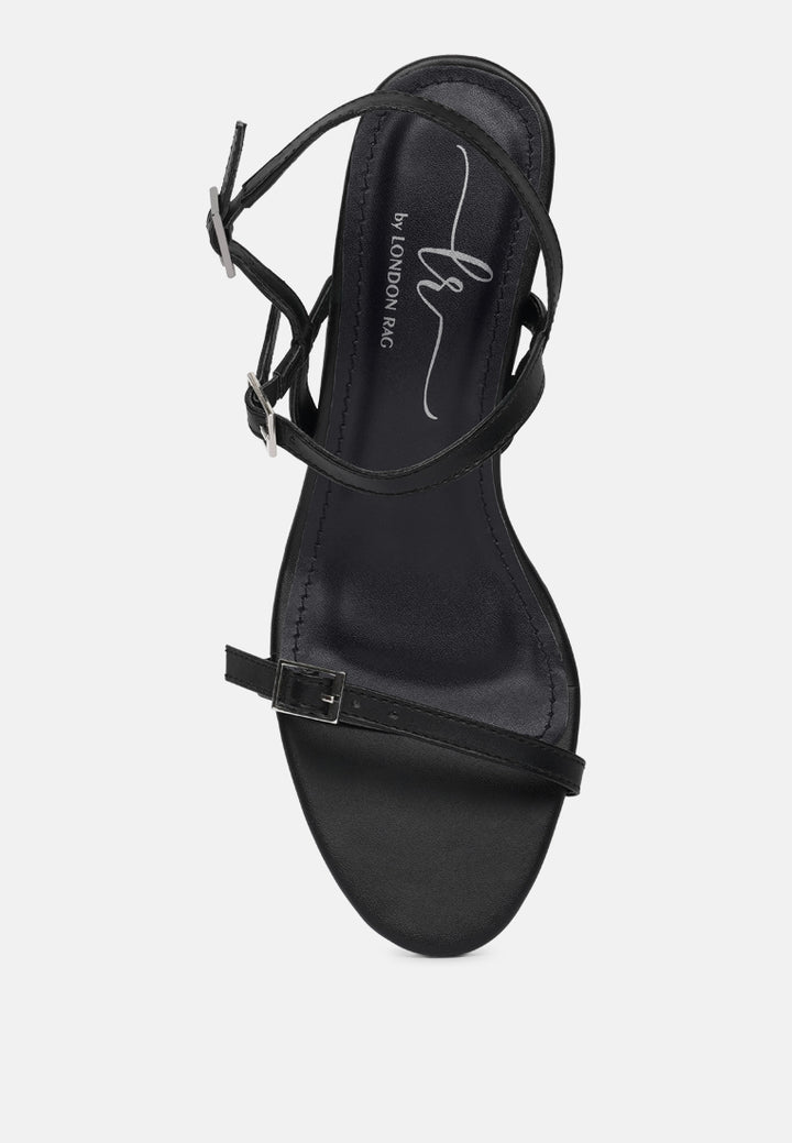 women strappy faux leather kitten heels#color_black