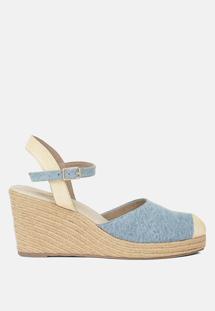 Women Strappy Denim Espadrille Wedges