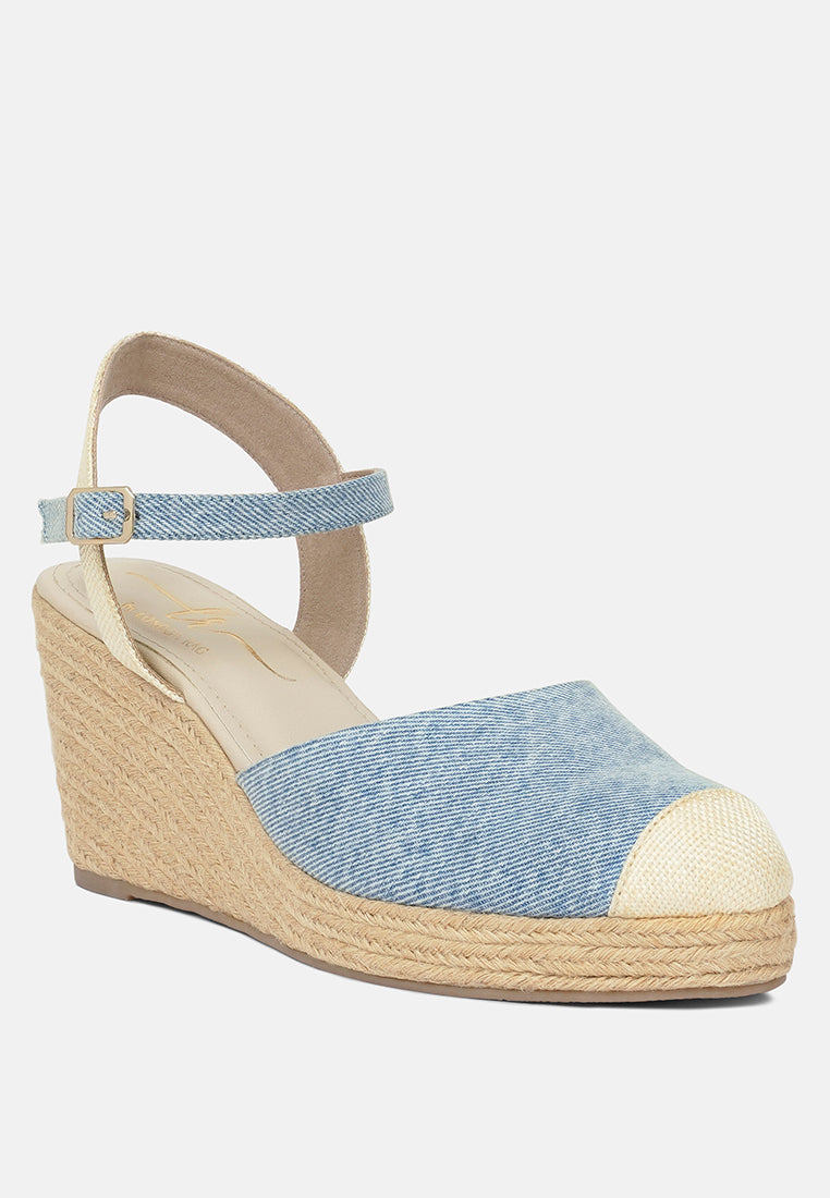 Women Strappy Denim Espadrille Wedges