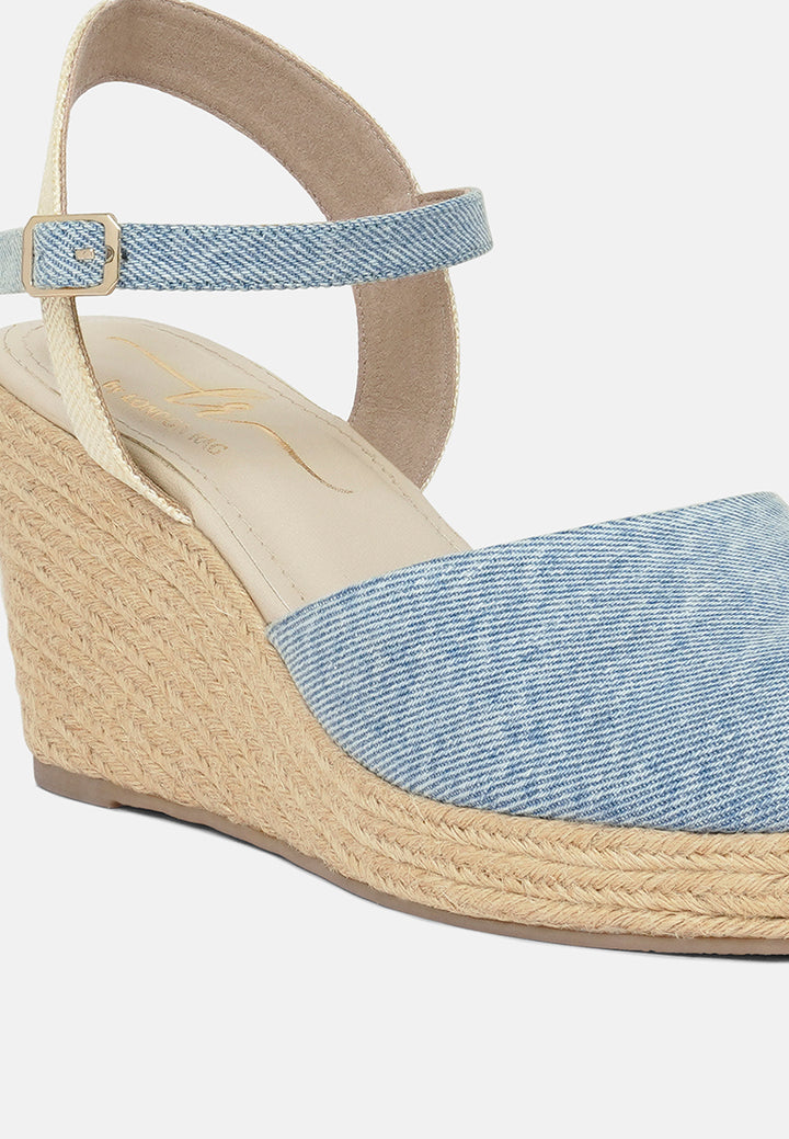 Women Strappy Denim Espadrille Wedges