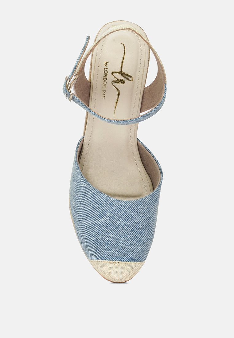 Women Strappy Denim Espadrille Wedges