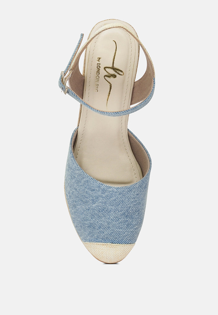 Women Strappy Denim Espadrille Wedges