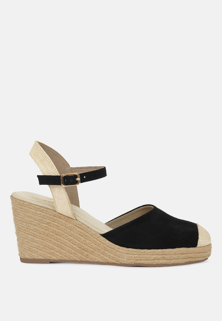 women soft microfiber espadrille wedges#color_black