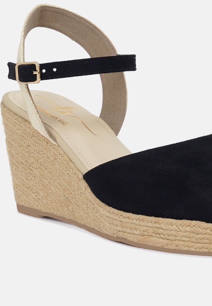 women soft microfiber espadrille wedges#color_black