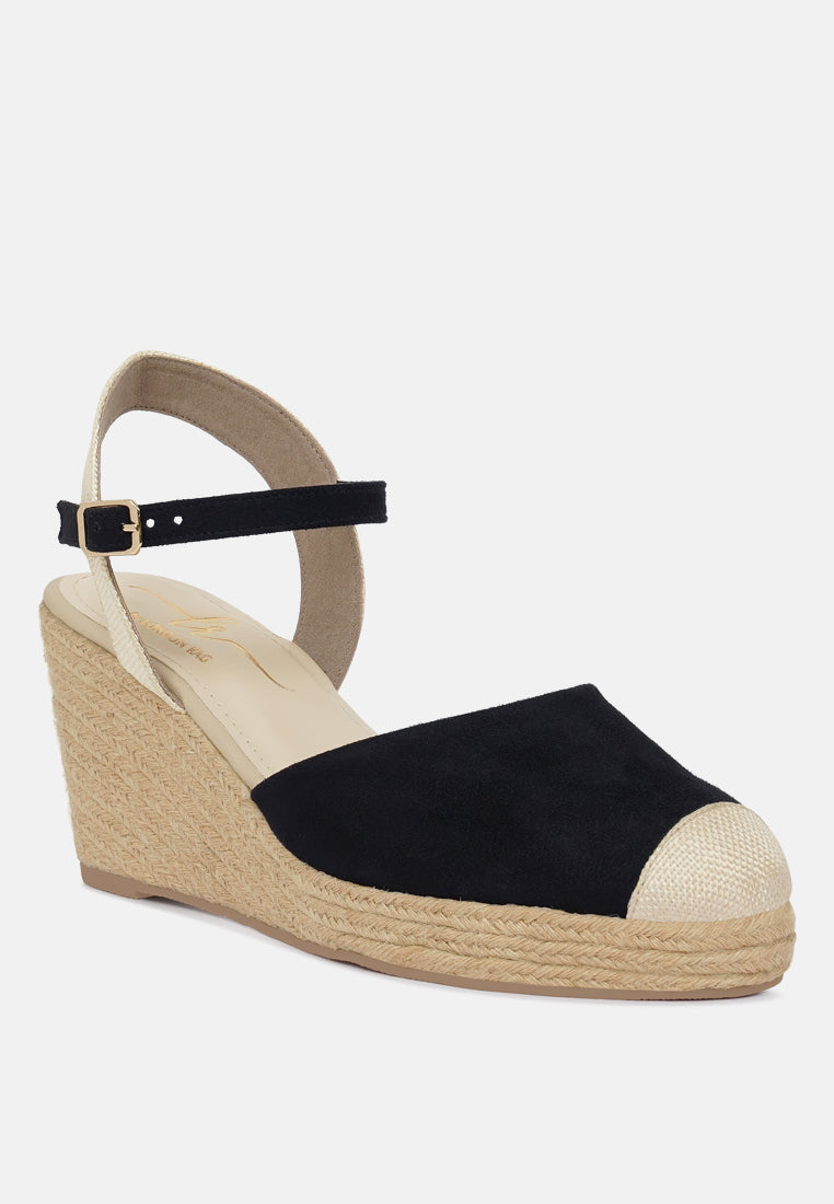 women soft microfiber espadrille wedges#color_black