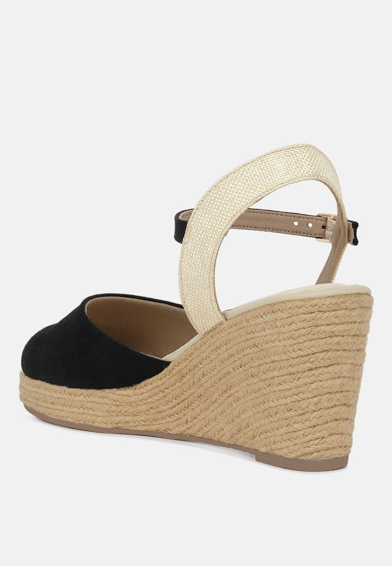 women soft microfiber espadrille wedges#color_black