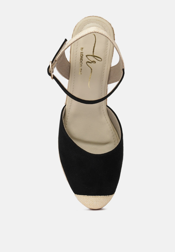 women soft microfiber espadrille wedges#color_black