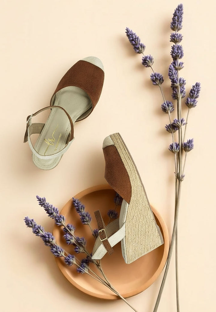 women soft microfiber espadrille wedges#color_tan