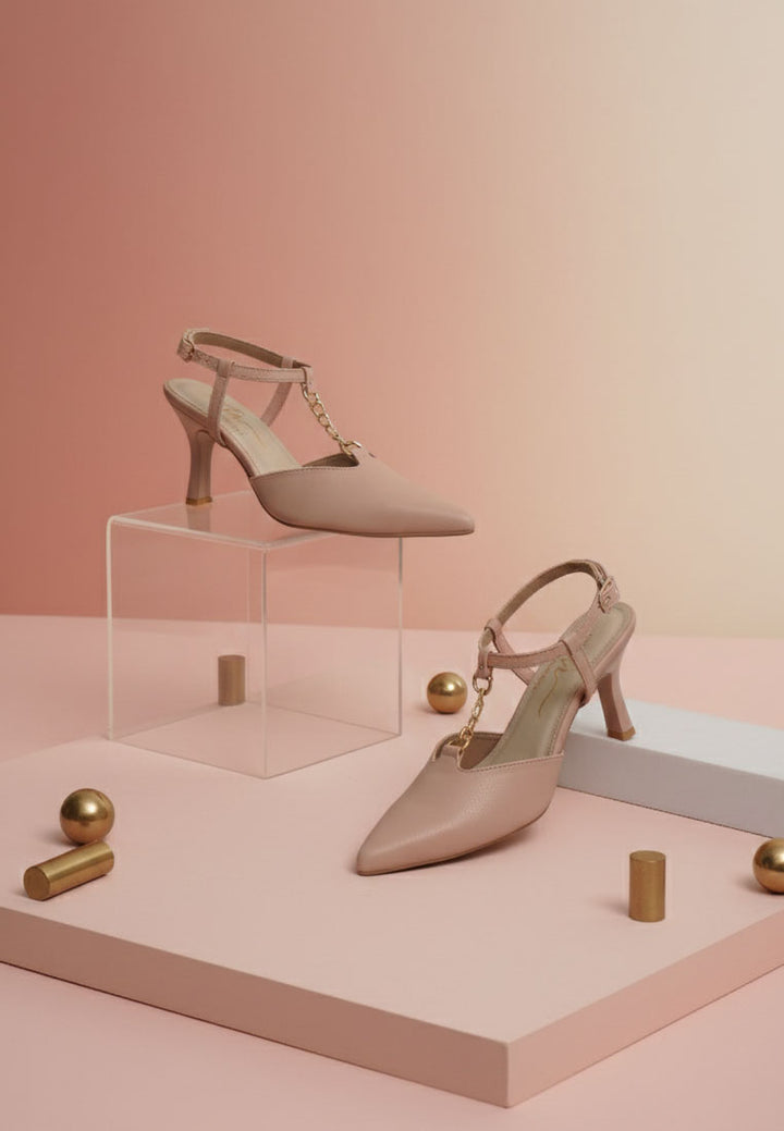 women metallic chain t strap sandals#color_nude