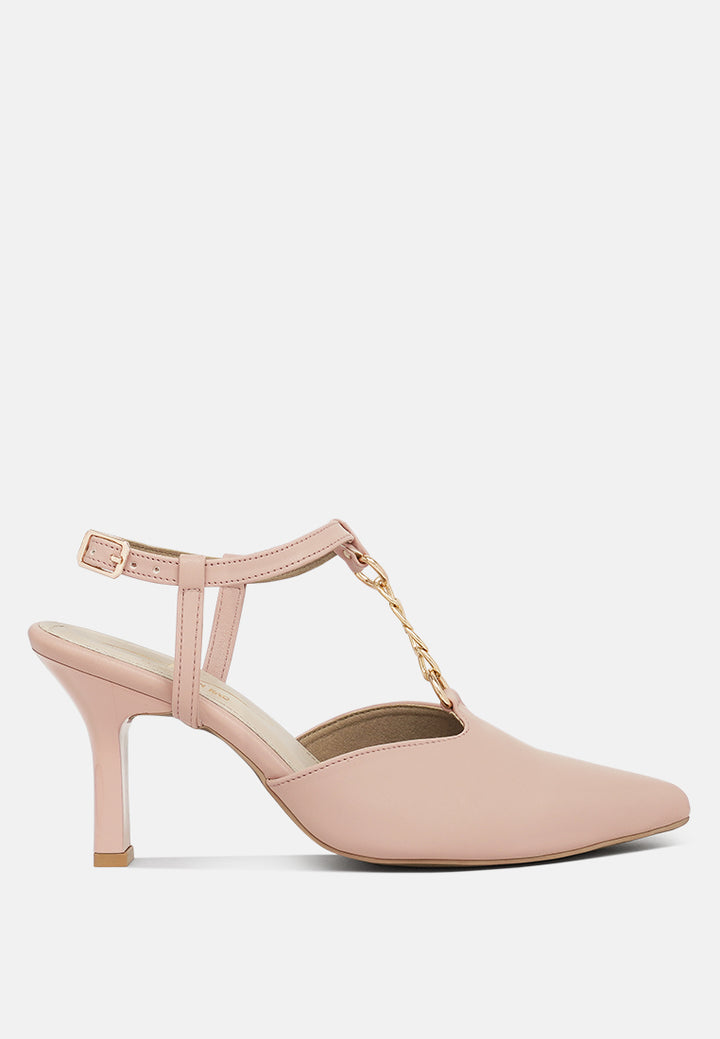 women metallic chain t strap sandals#color_nude